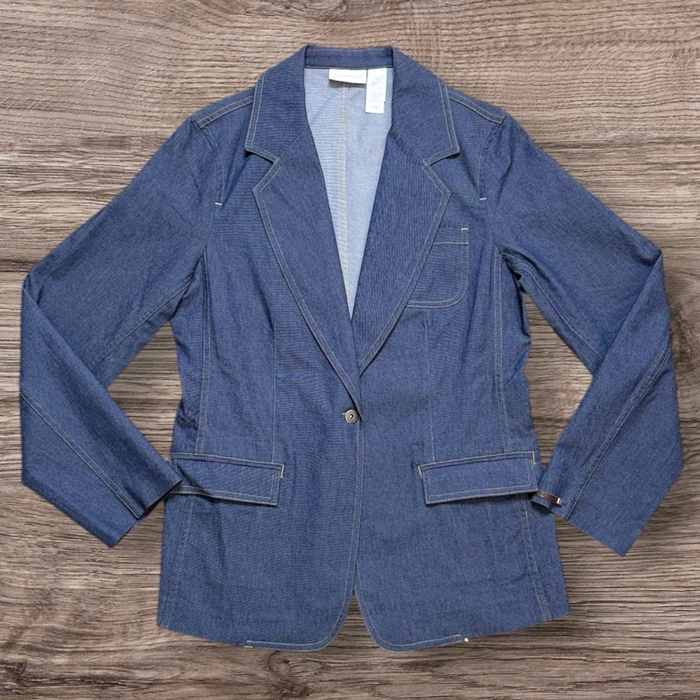 Vintage Liz Claiborne Denim Blazer Jacket Blue Jean Chambray M Medium